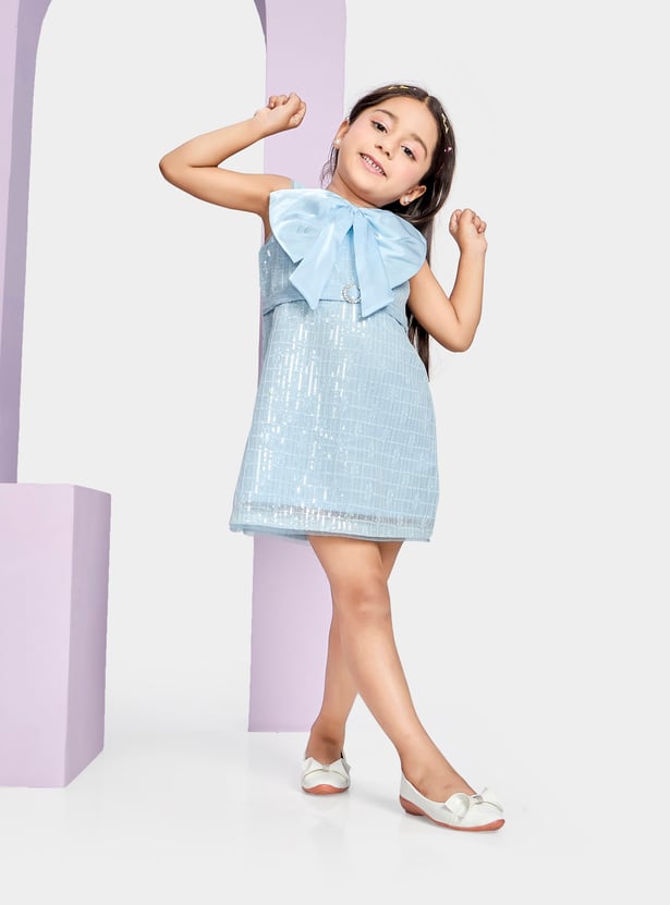 PEPPERMINT Girls Bow Detail Sequin Dress