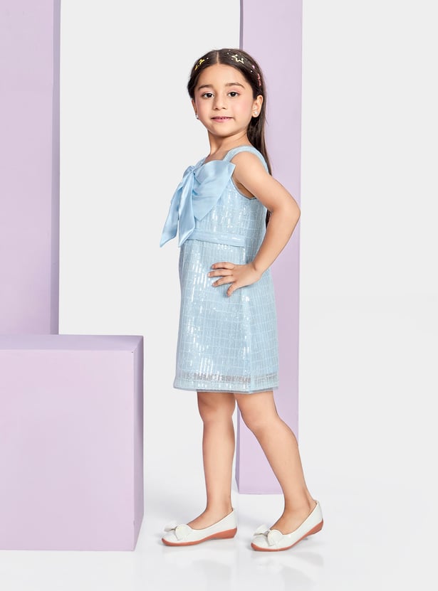 PEPPERMINT Girls Bow Detail Sequin Dress