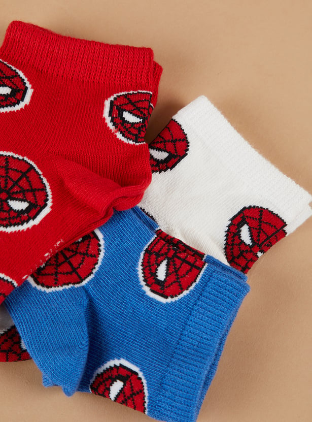 FAME FOREVER Spider-Man Ankle Length Socks - Pack of 3