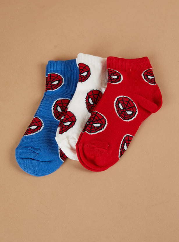 FAME FOREVER Spider-Man Ankle Length Socks - Pack of 3