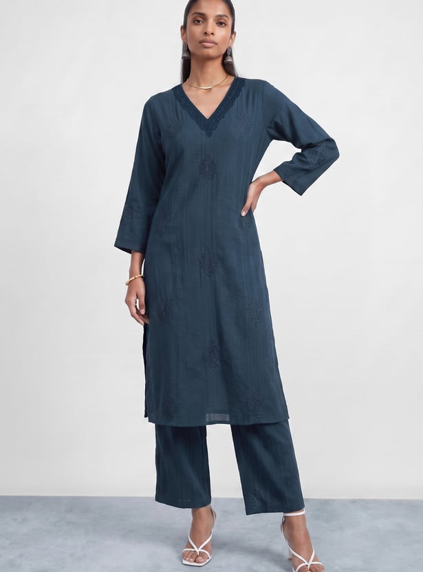 MELANGE Embroidered Straight Kurta Set