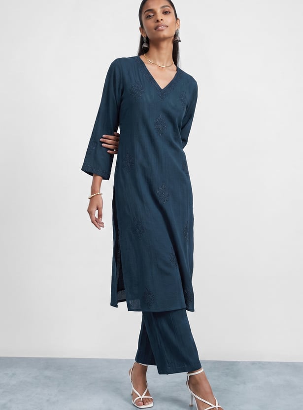 MELANGE Embroidered Straight Kurta Set