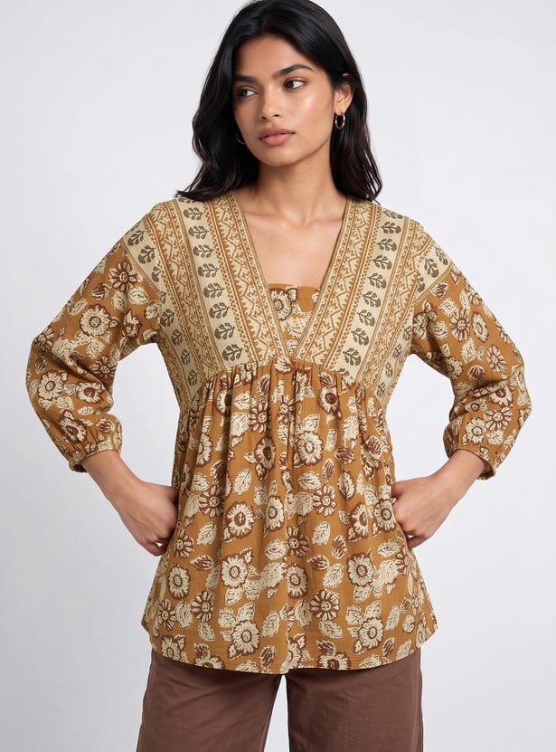 MELANGE Floral Print V-Neck Top