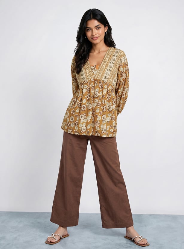 MELANGE Floral Print V-Neck Top