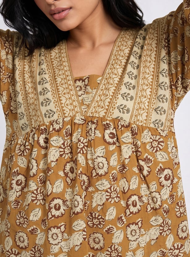 MELANGE Floral Print V-Neck Top
