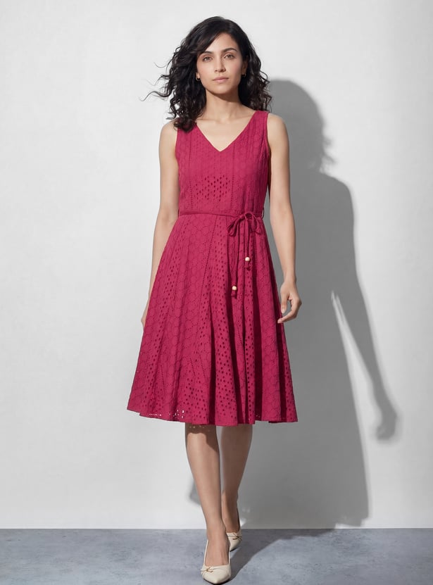 CODE Embroidered Fit & Flare Dress
