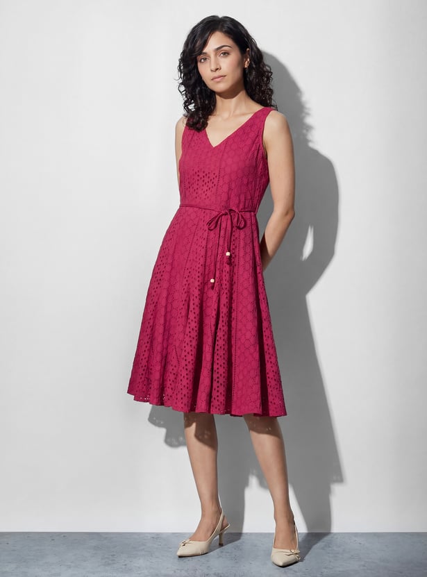 CODE Embroidered Fit & Flare Dress