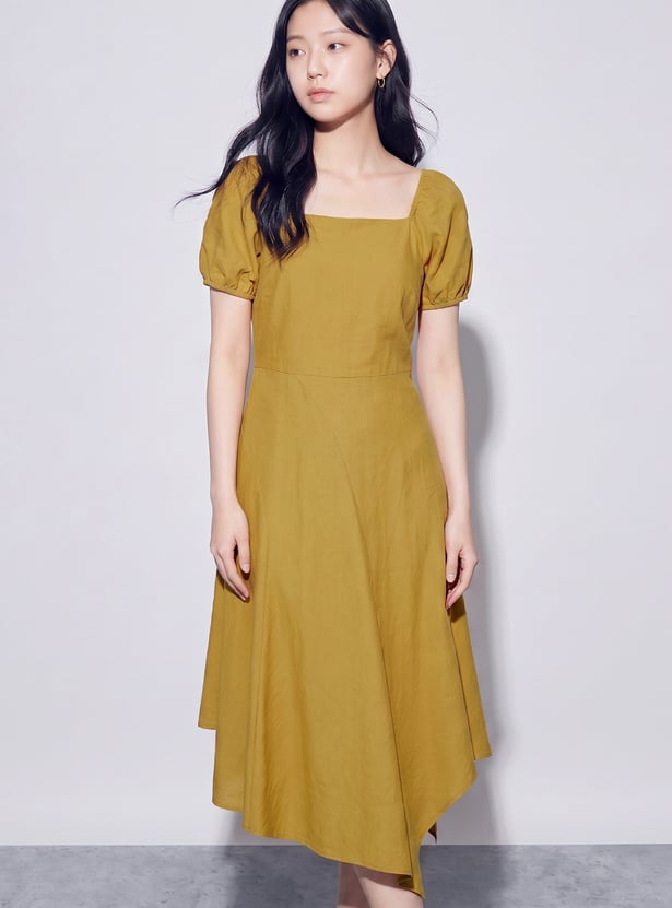 CODE Solid Square Neck Midi Dress