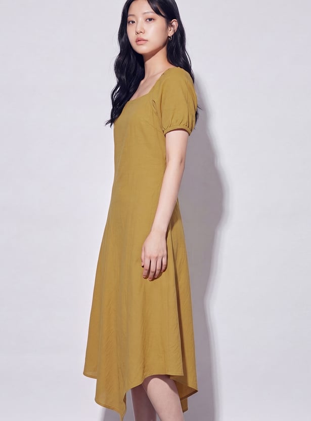 CODE Solid Square Neck Midi Dress