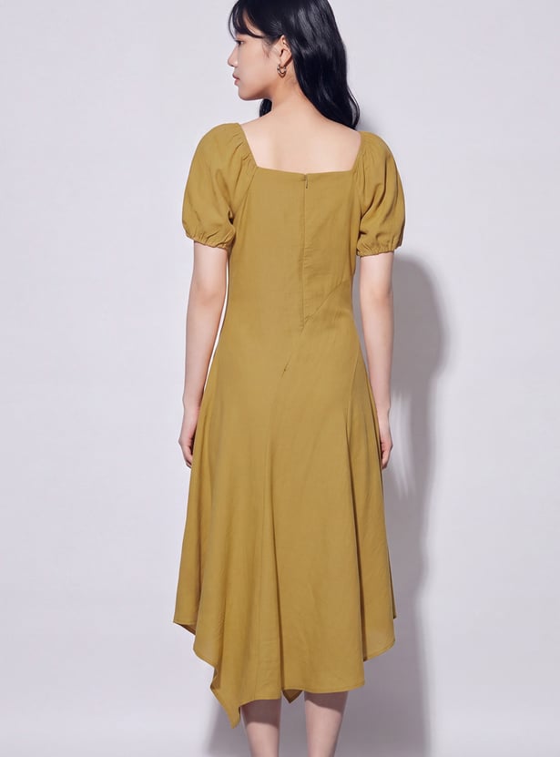 CODE Solid Square Neck Midi Dress