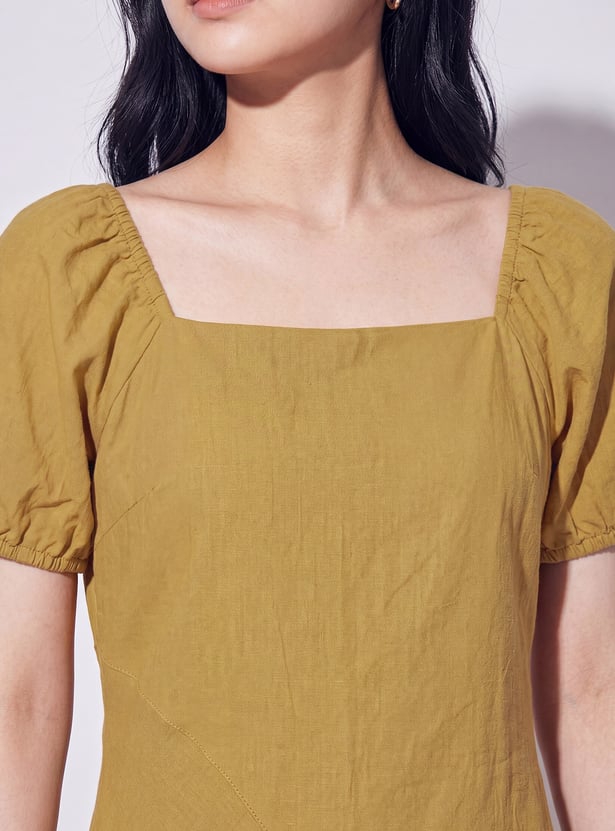 CODE Solid Square Neck Midi Dress