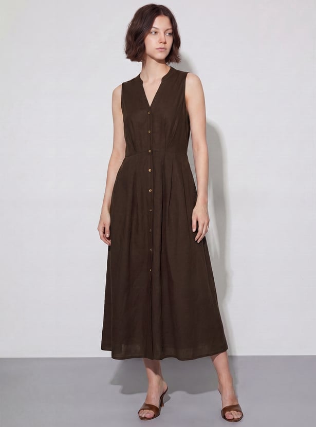 CODE Solid Buttoned Midi Dress