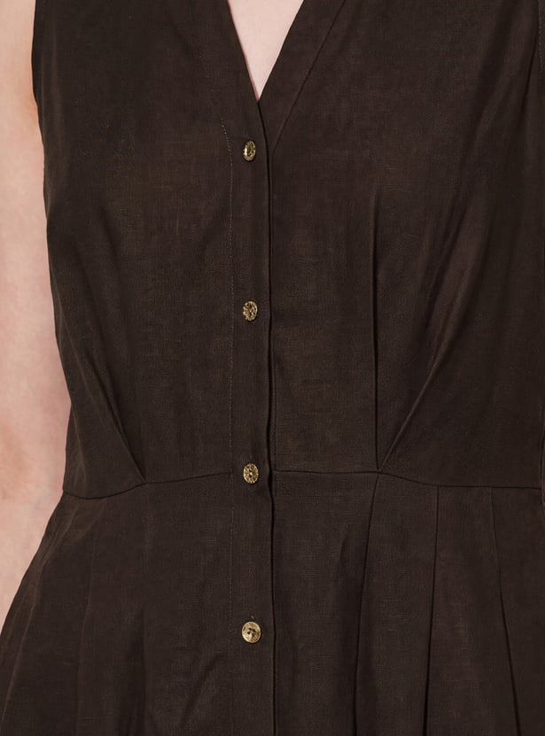 CODE Solid Buttoned Midi Dress
