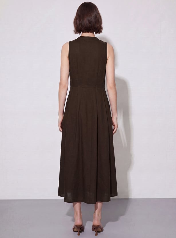 CODE Solid Buttoned Midi Dress