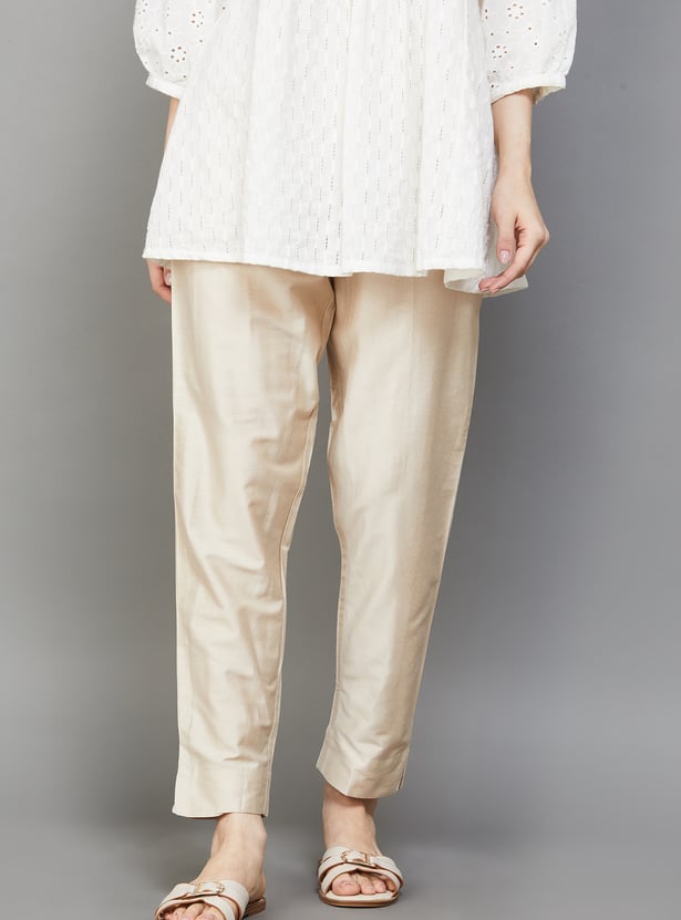 GO COLORS Solid Straight Pants