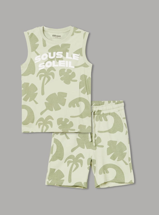 FAME FOREVER Boys Graphic Print T-shirt with Shorts