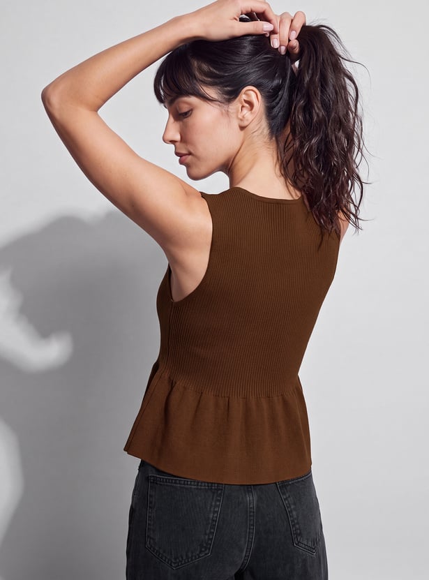 GINGER Ribbed V-Neck Peplum Top
