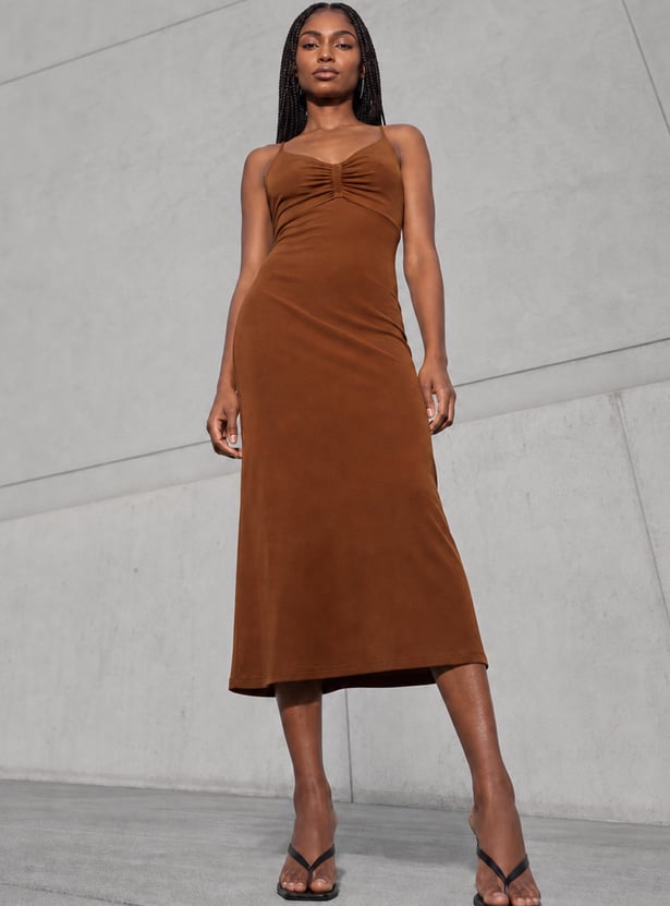 GINGER Solid Spaghetti Bodycon Dress