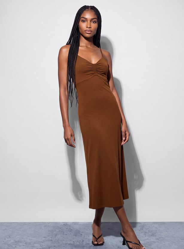 GINGER Solid Spaghetti Bodycon Dress
