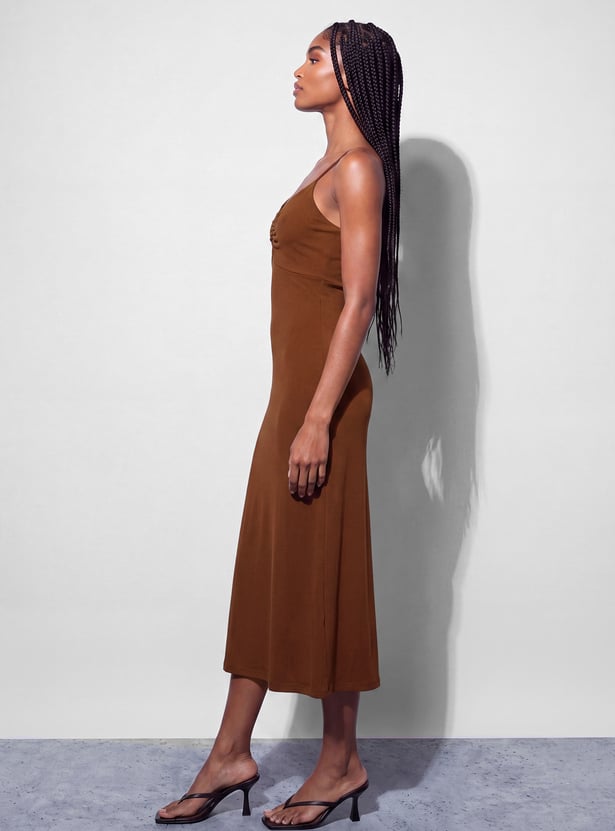 GINGER Solid Spaghetti Bodycon Dress