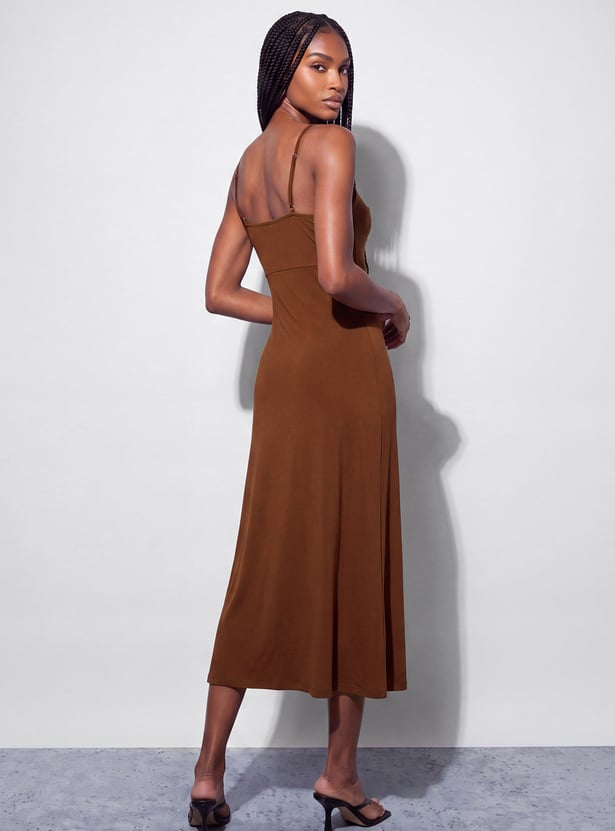 GINGER Solid Spaghetti Bodycon Dress