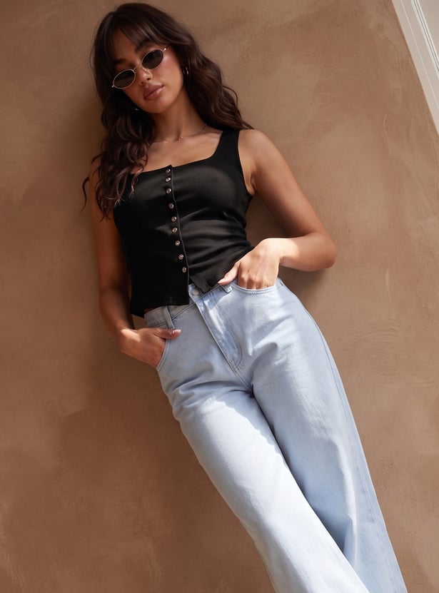 GINGER Solid Square Neck Top