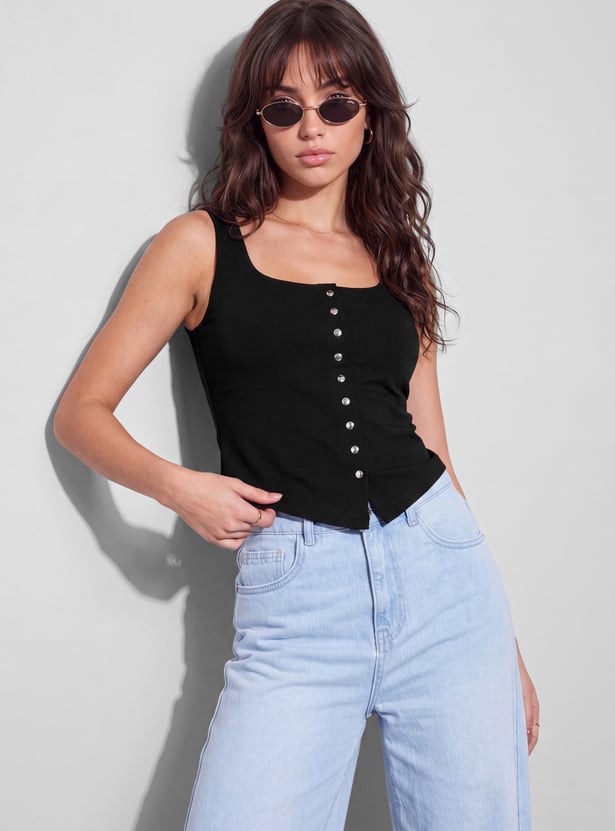 GINGER Solid Square Neck Top