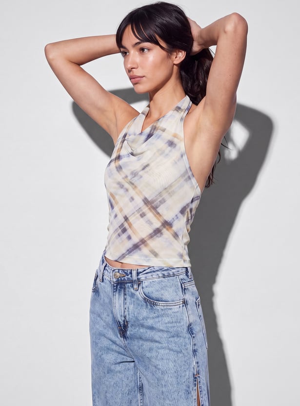 GINGER Checked Halter Neck Top