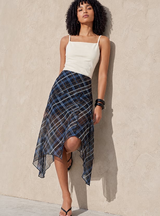 GINGER Checked Asymmetric Skirt