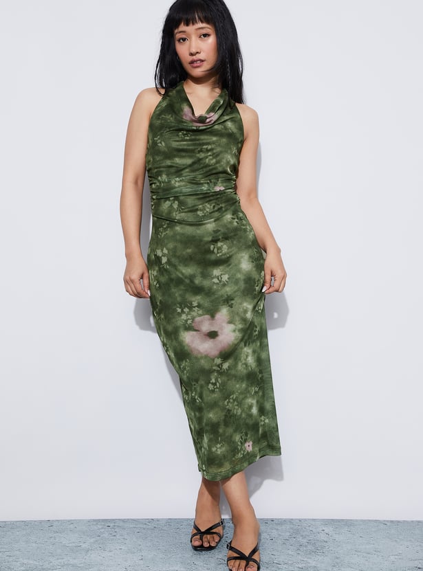 GINGER Halter Neck Ruched Maxi Dress