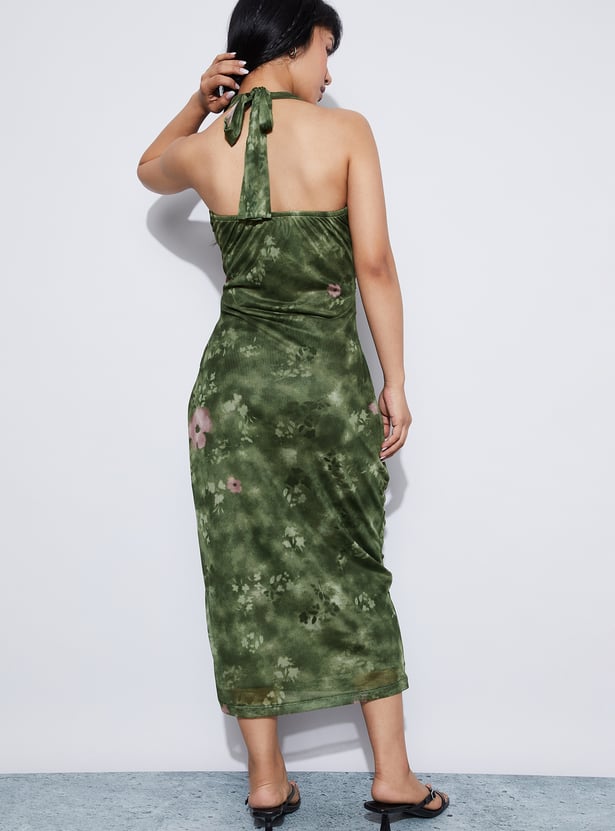 GINGER Halter Neck Ruched Maxi Dress
