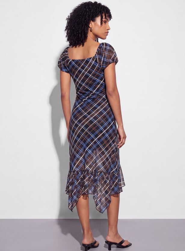 GINGER Checked Midi Dress with Ruffled Hem