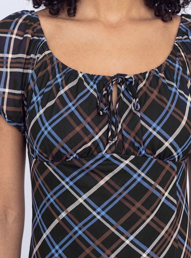 GINGER Checked Midi Dress with Ruffled Hem