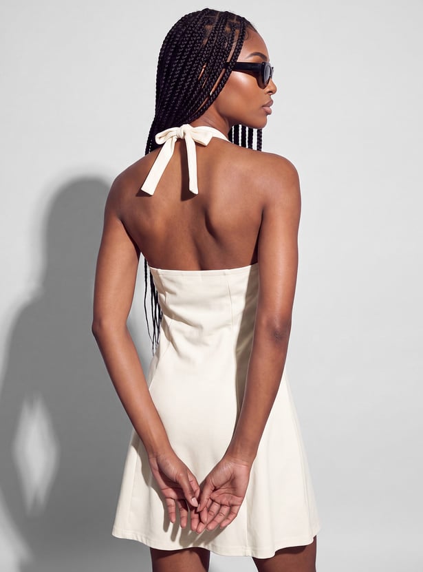 GINGER Halter Neck Flared Mini Dress