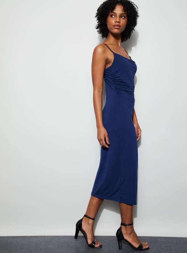 GINGER Solid Spaghetti Neck Midi Dress