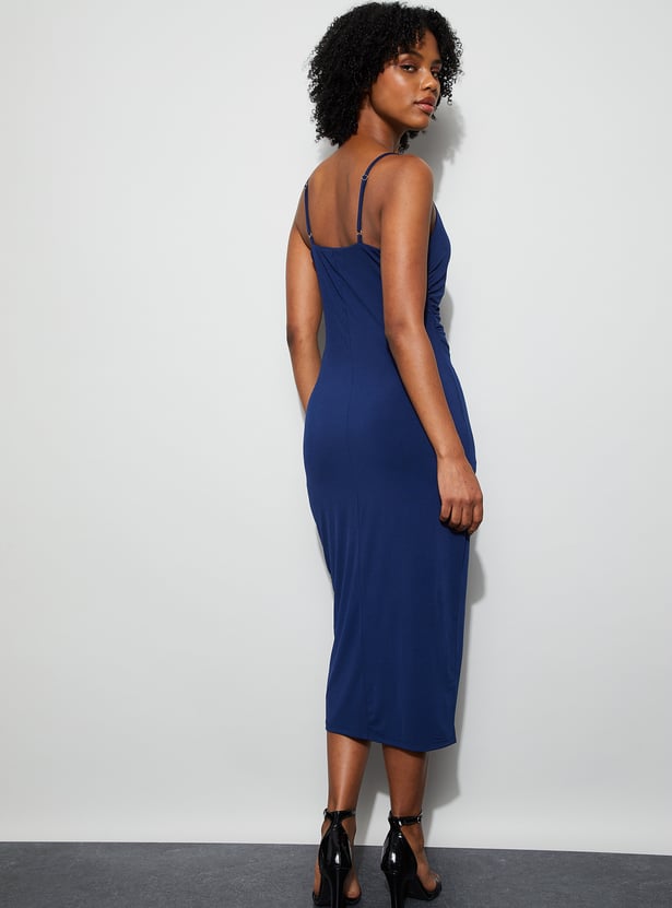 GINGER Solid Spaghetti Neck Midi Dress