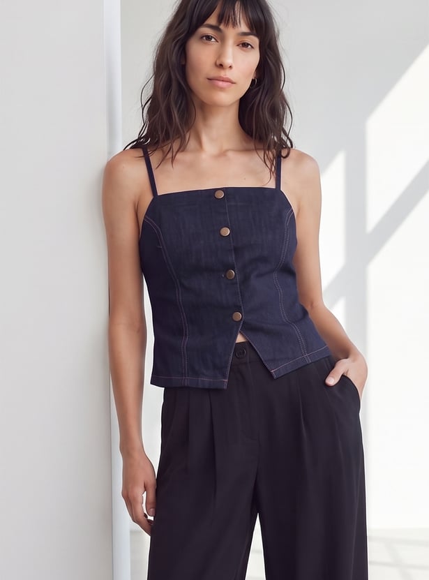 GINGER Solid Button Closure Top