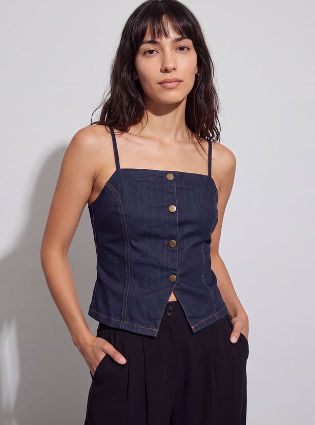 GINGER Solid Button Closure Top