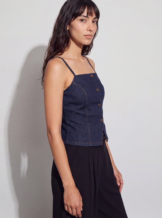 GINGER Solid Button Closure Top