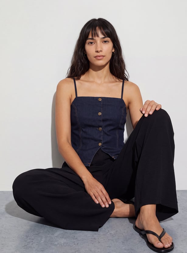 GINGER Solid Button Closure Top