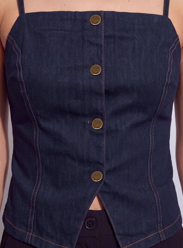 GINGER Solid Button Closure Top