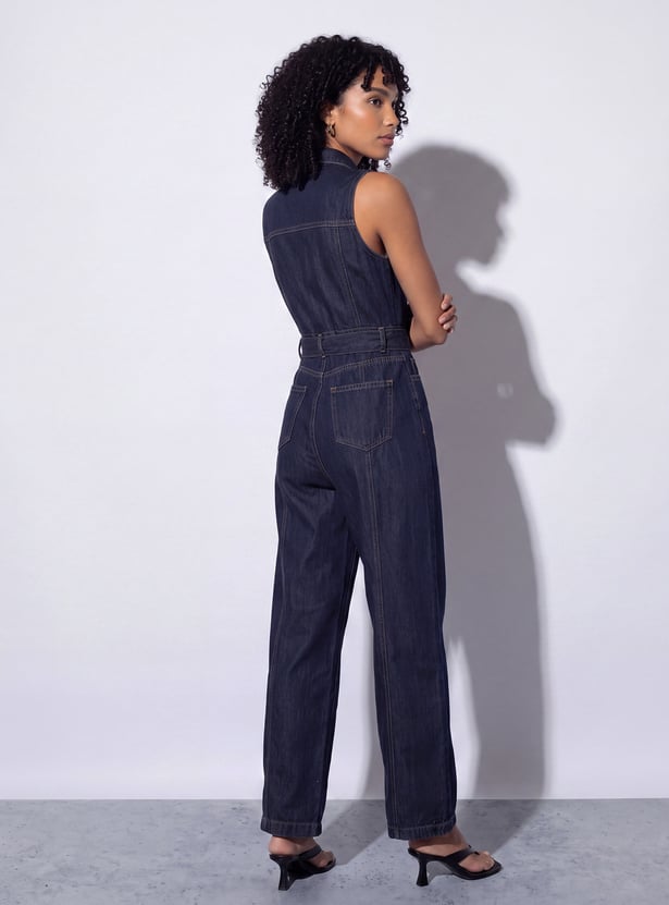 GINGER Solid Buttoned Belted Jumpsuit