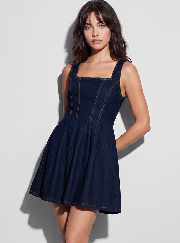 GINGER Solid Fit & Flare Dress