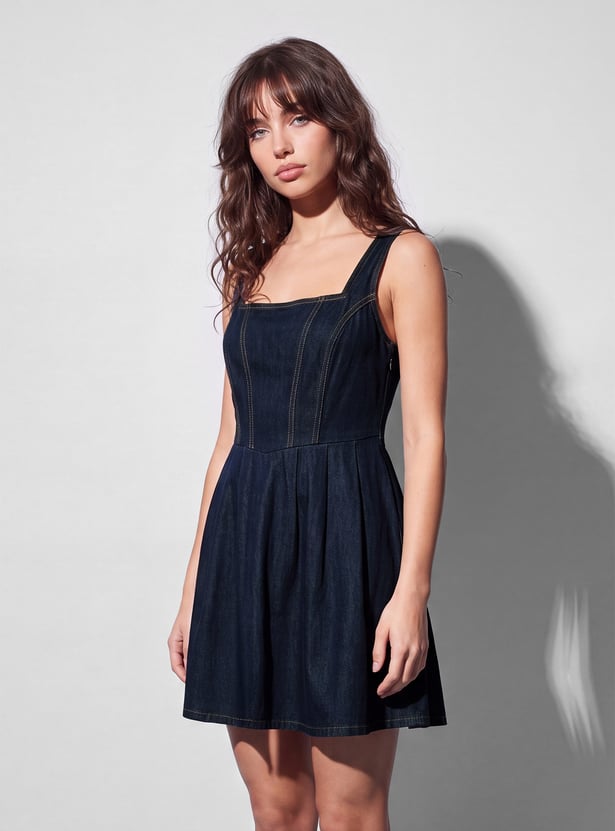 GINGER Solid Fit & Flare Dress