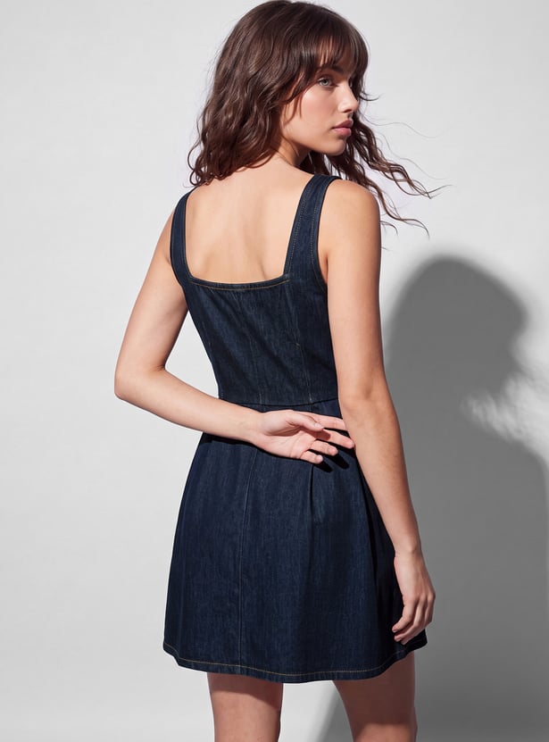 GINGER Solid Fit & Flare Dress