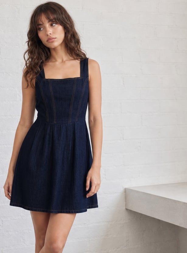 GINGER Solid Fit & Flare Dress
