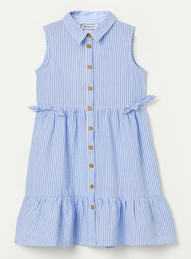 FAME FOREVER Girls Striped Buttoned Dress