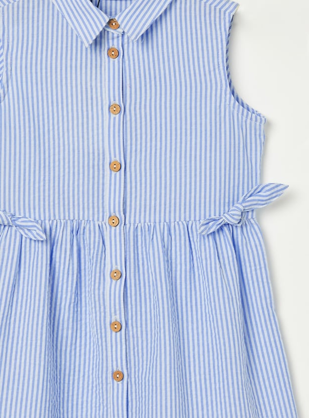FAME FOREVER Girls Striped Buttoned Dress