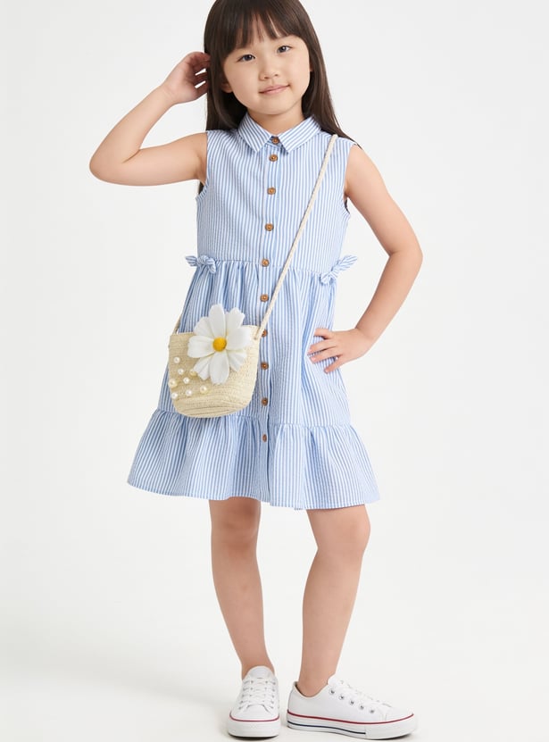 FAME FOREVER Girls Striped Buttoned Dress