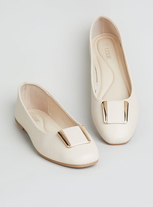 CODE Textured Square-Toe Ballerinas